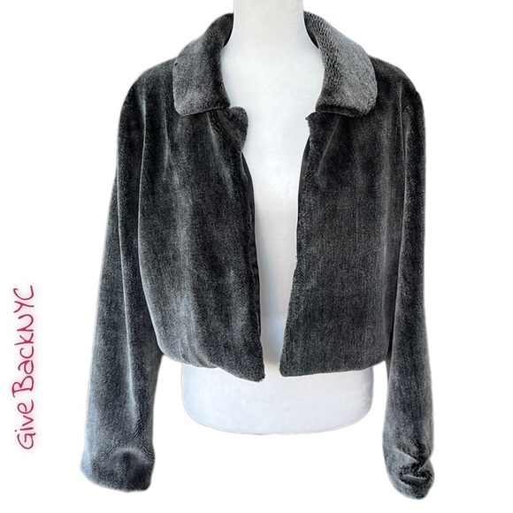 VINTAGE FU DA Faux fur Cape Bolero like Coat in Gray Size L - Picture 1 of 6
